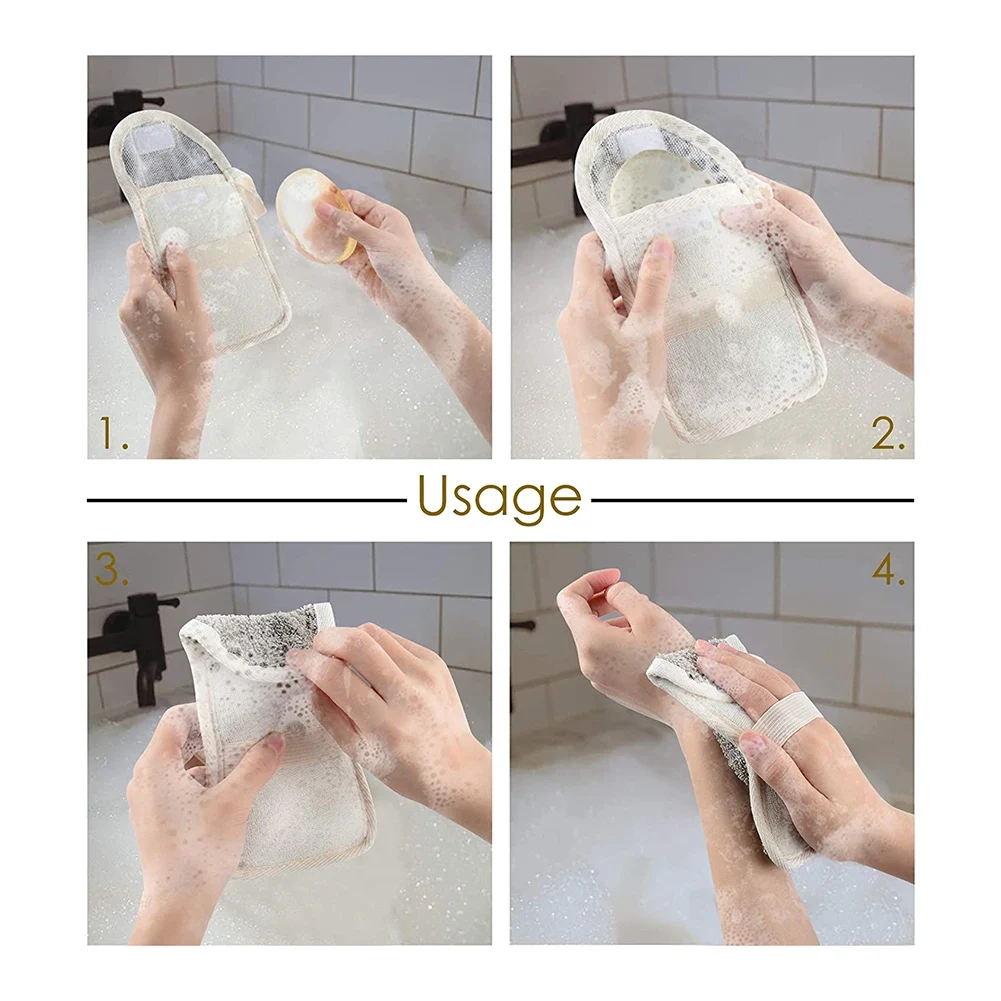 3 Pcs Soap Saver Pouch,Exfoliating Soap Bag Body Scrubber Exfoliator Sponge Holder Hanging Rope Bags for Bath or Shower