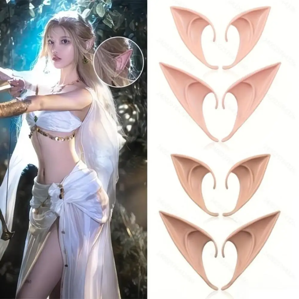 1Pair Halloween Elf Fairy Ear Tips Cosplay Prosthetic Pointed Ears Realistic Accessories for Costume Parties Dress Up