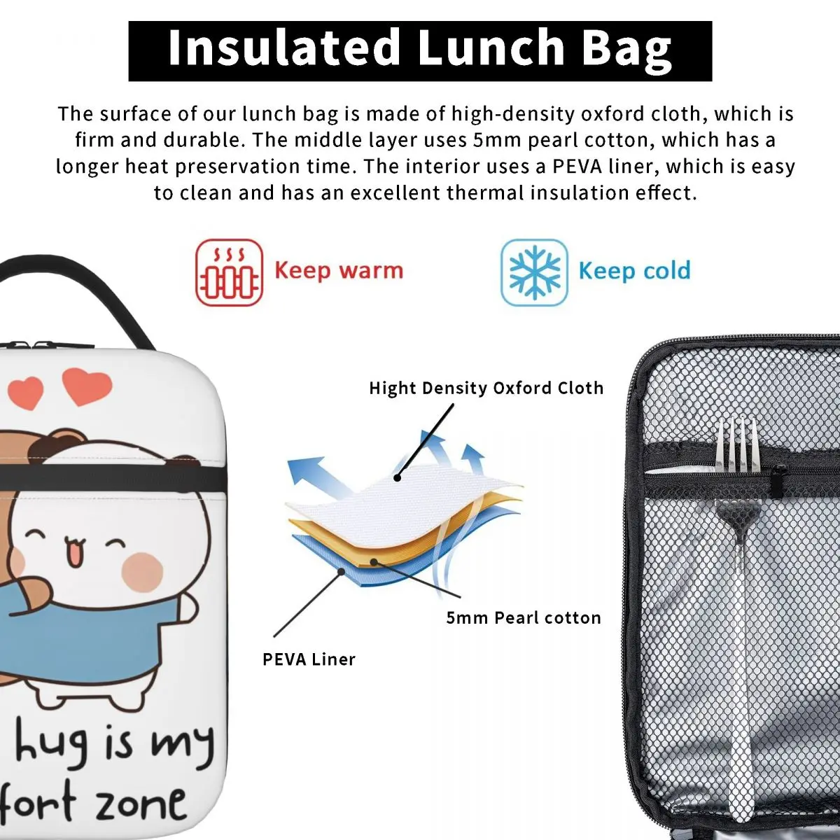 مريح عناق Bubu و Dudu الدب والباندا حقيبة الغداء المحمولة معزول علب الاغذية حقيبة للحفاظ على البرودة الحرارية حمل حقائب اليد #4