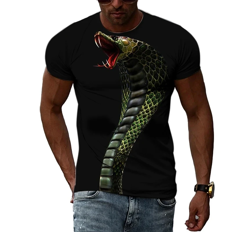 New Summer Cool and Breathable Animal Snake Pattern Men\'s T-shirt Fashion Casual Cool Street Fashion Harajuku Round Neck Short S