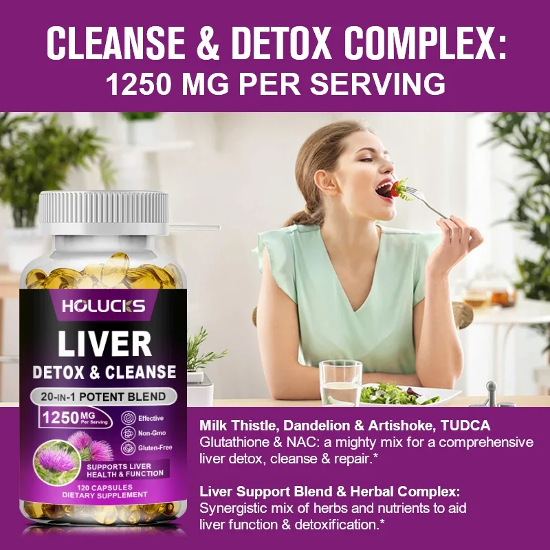 Liver Detox & Repair -, Dandelion + Milk Thistle Liver Detox and Cleanse for Healthy Antioxidants & Detoxifiers - 120 Capsules