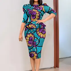 Afripride African Women's Dress Customized Loose Gold Ankara Print Fabric Two Piece Chest Pearl Accessory Dress 2426003