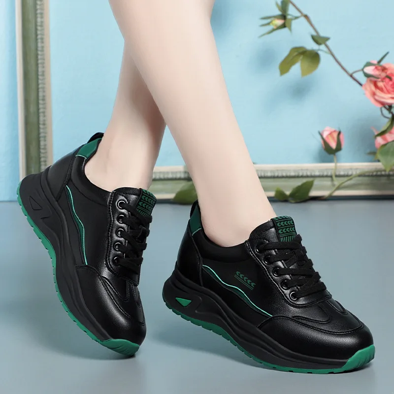 Platform Sports Shoe for Women Autumn 2024 Height Increase Casual Shoes Lace Up Tennis Shoe Water Proof Anti-slip Comfort