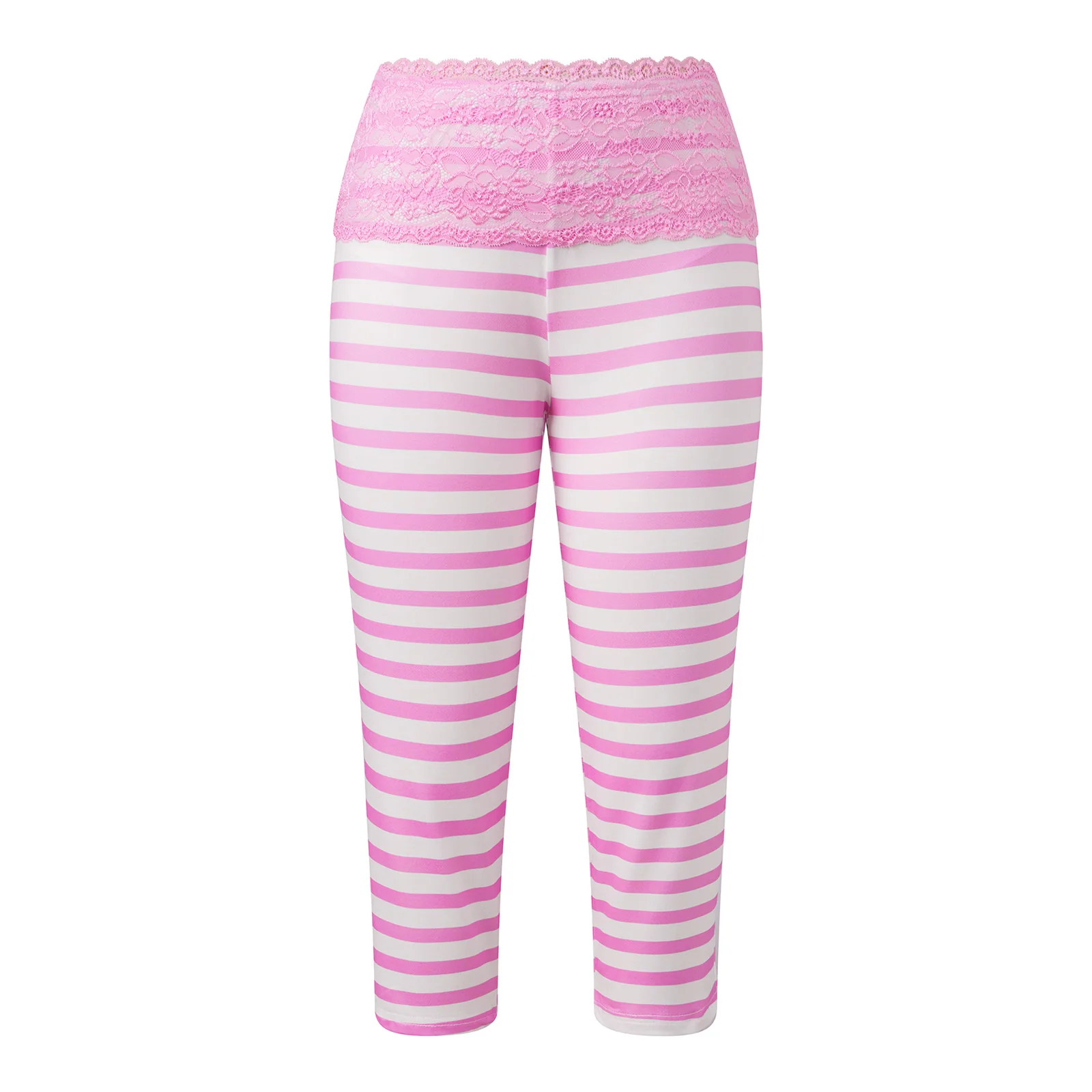 Women Vintage Lace Trim Capri Pants Low Rise Fold Over Y2K Striped Leggings Fitted Lounge Yoga Athletic Going Out Cropped Pants