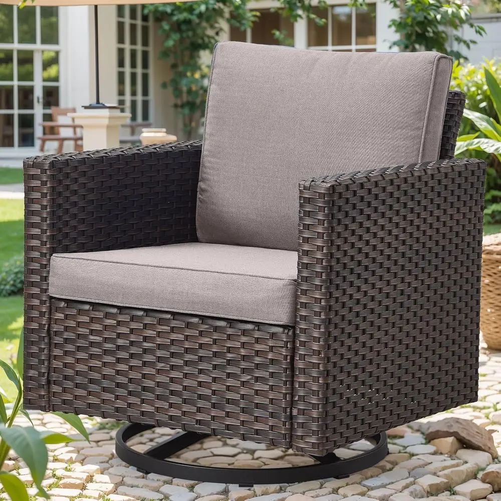

Outdoor Swivel Rocker Chair - Wicker Patio Rocking Chair with Waterproof Cushions and Metal Frame for Deck or Backyard (Brown/Gr