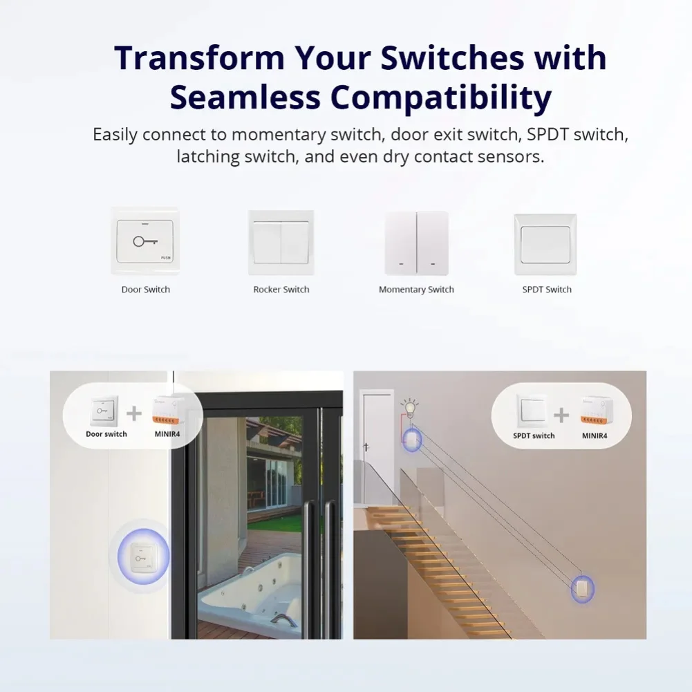 Sonoff MINIR4 S-mate Extrame Diy With/no Neutral Wiring Wifi Smart Switch 2-way Control Support Alexa Alice Google Home Assitant