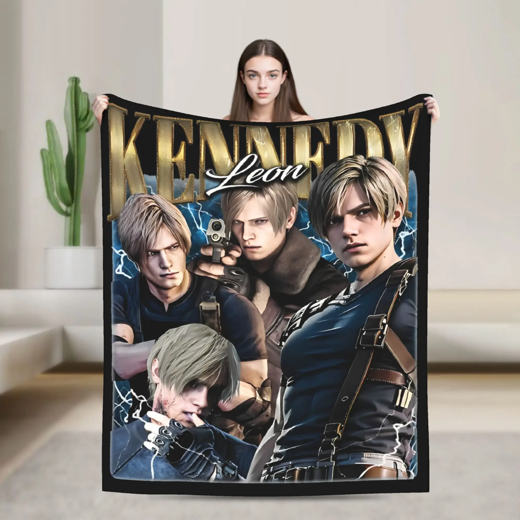 Leon Kennedy Game Blankets Fleece Print  Residents Evils Portable Super Soft Throw Blankets for Sofa Outdoor Rug Piece