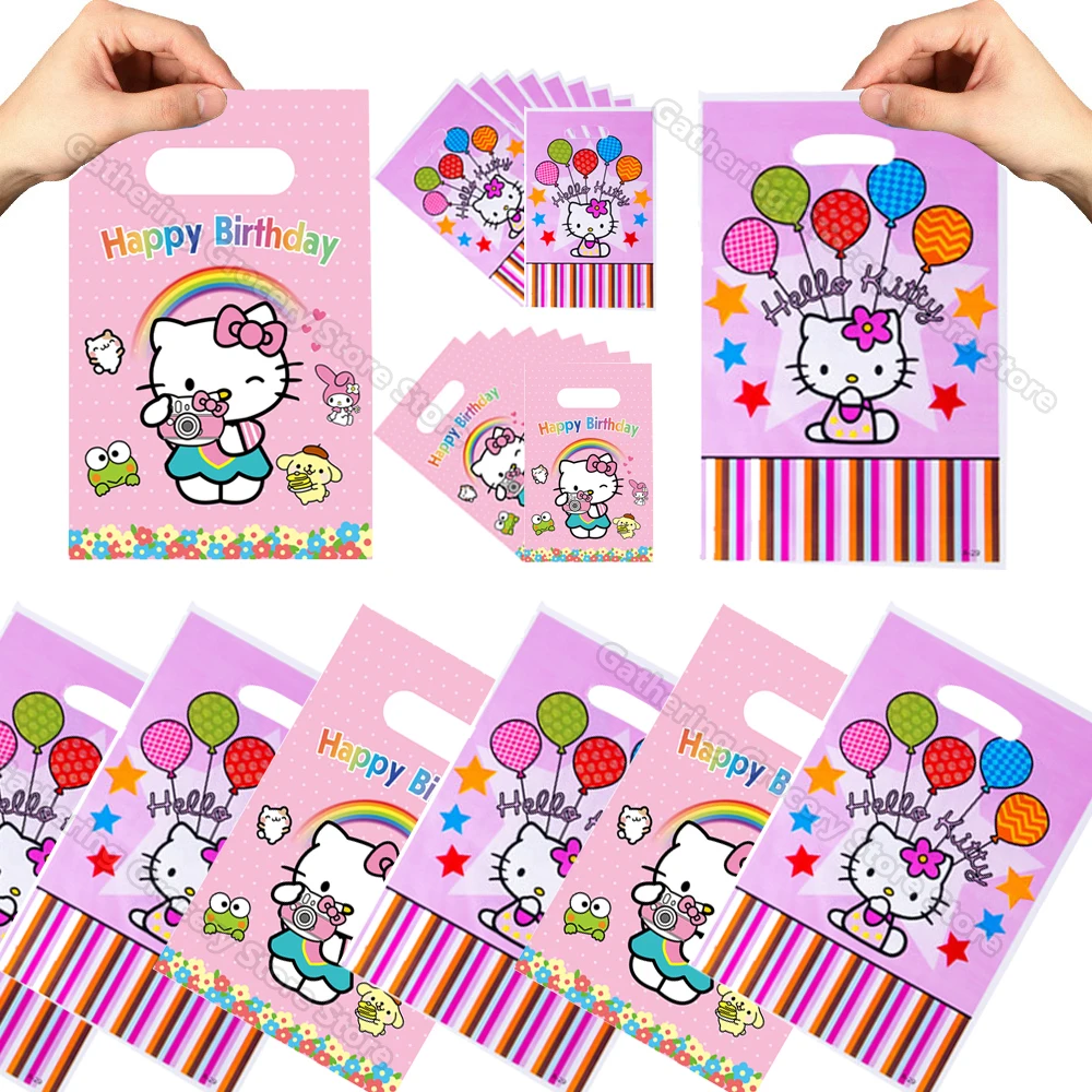 

Hello Kitty Sanrio милые Мультяшные подарочные пакеты с котом, конфетные конфеты, конфетные конфеты, сумочки для девочек, украшения для дня рождения