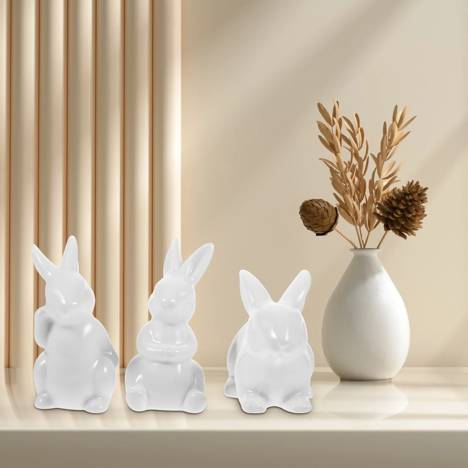 

3 Pcs Bunny Rabbit Dining Room Table Decor Mini Sculpture Ceramic Animal Figurine