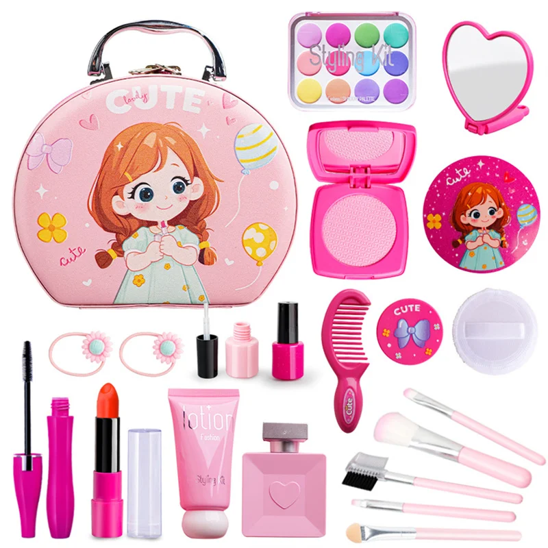 Roze Simulatie Meisje Schoonheid Speelspel Cosmetica Tas Speelgoedset Educatieve Make-up Nagelverf Lippenstift Speelgoed voor Kinderen Meisje Geschenken