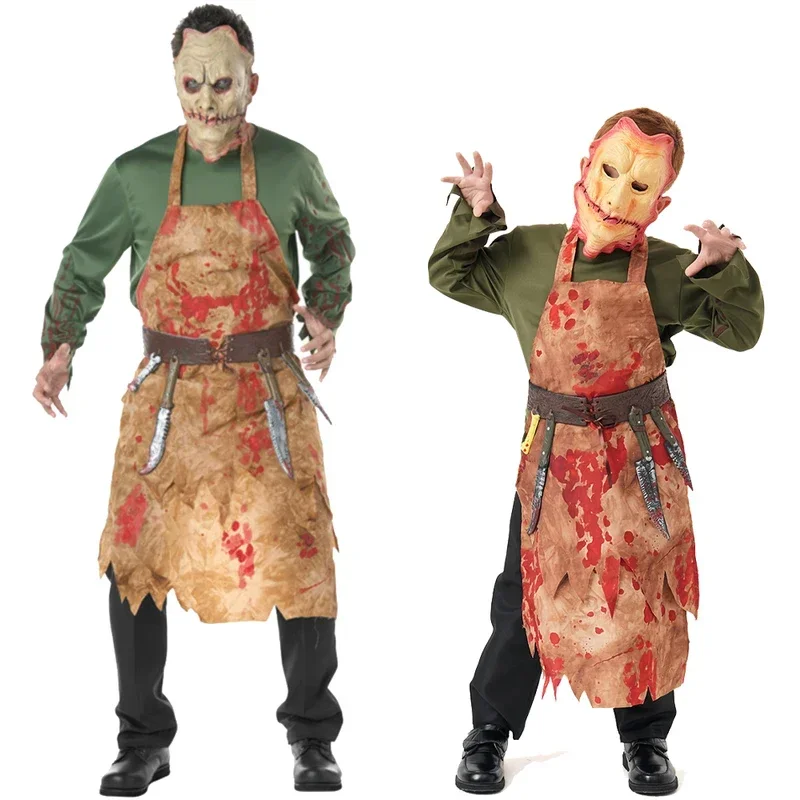 Butcher Horror Cosplay Costume Full Sets Top Apron Uniform Suits for Adult Kids Outfit Halloween Carnival Party Clothes Roleplay