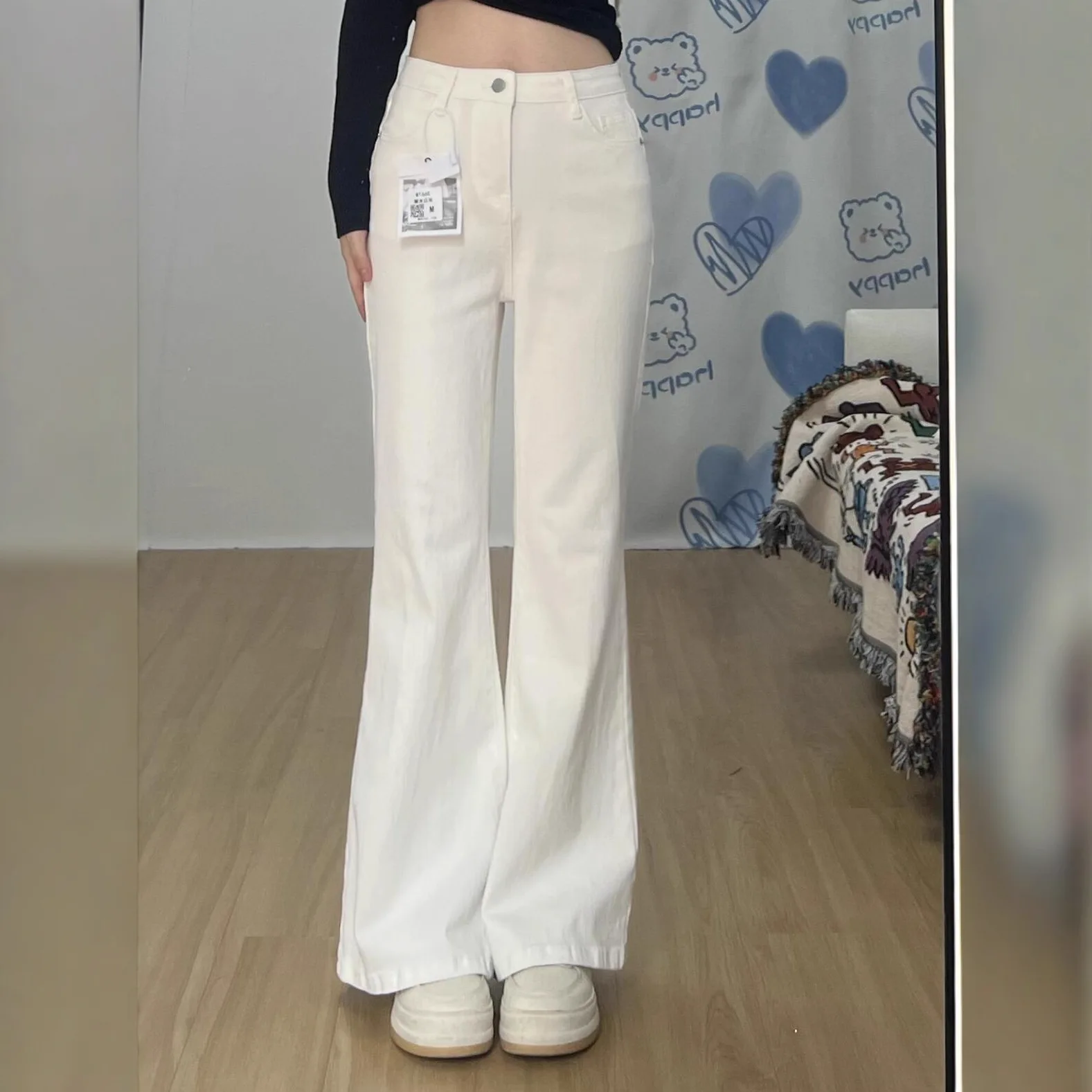 Black Slightly Pulled Jeans Women's Autumn And Winter Large Size Fat Mm High Waist Elastic Pants Extended Tall Flared Pants