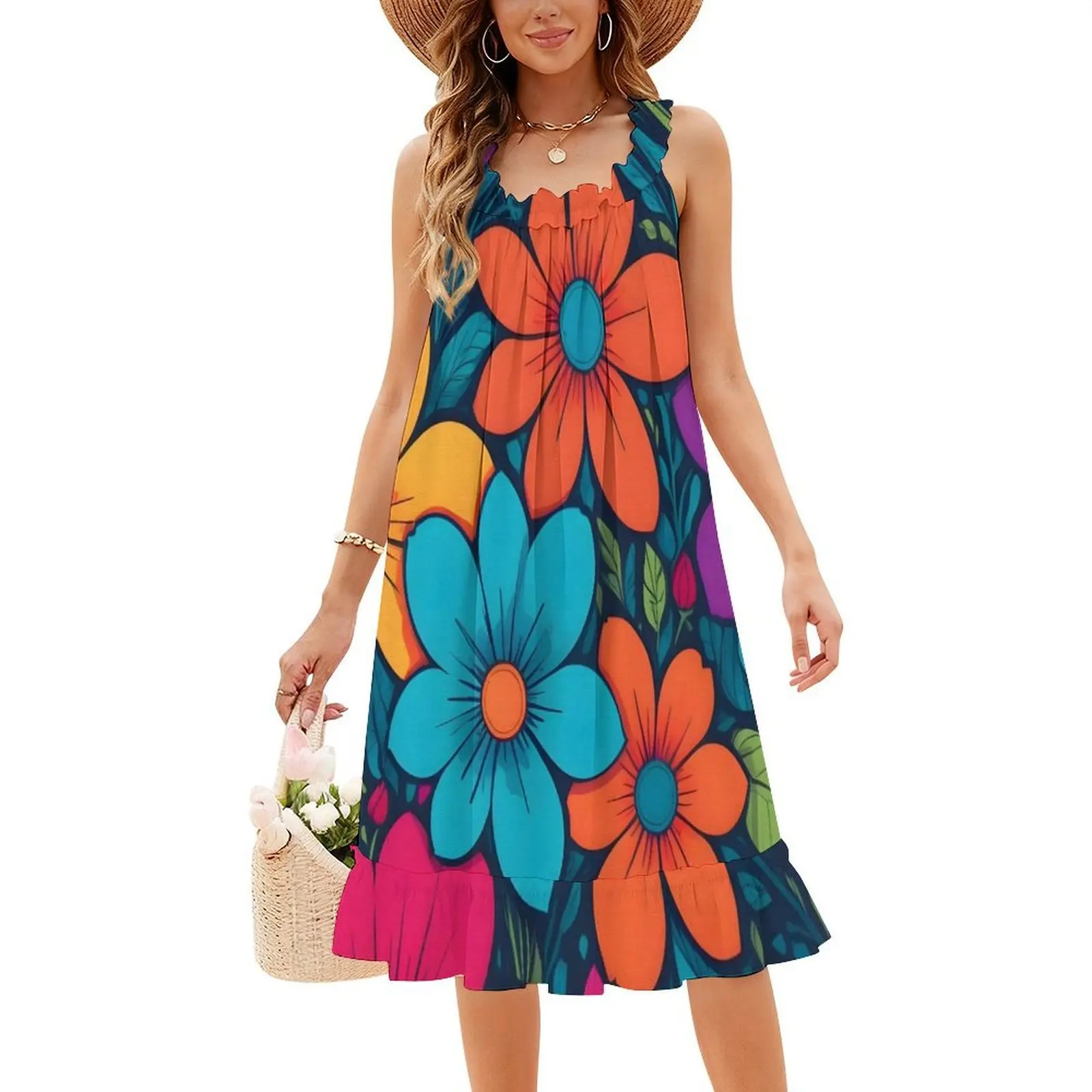 فستان قصير على طراز أوركيد أوشن بريبي للنساء على شكل حرف a فضفاض مناسب فستان يوم غير رسمي زهور الحب فستان حقل لطيف للفتيات #4