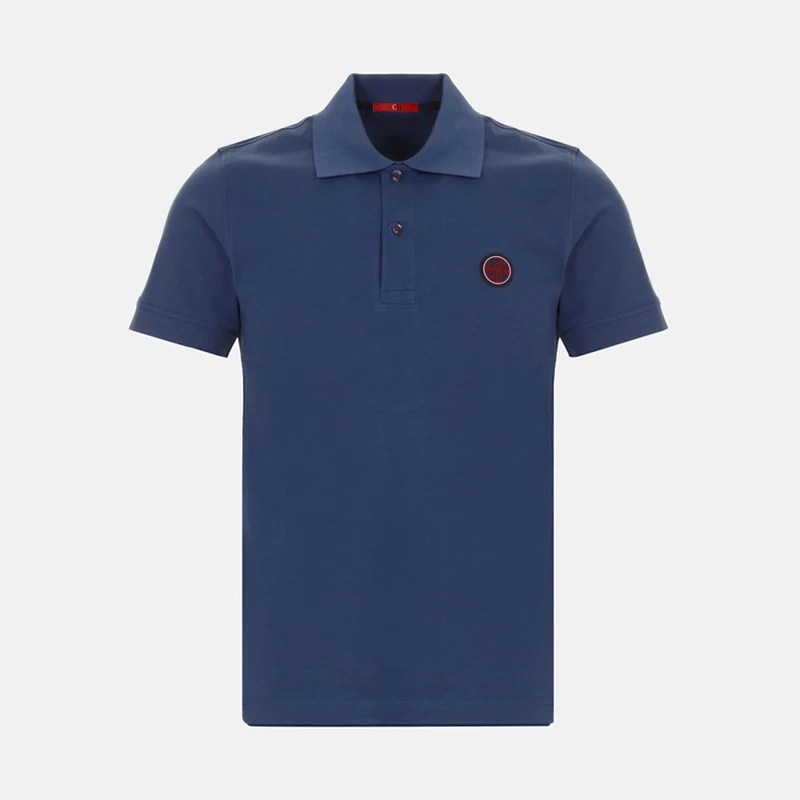 CH Roter Akzent Runder Gummi-Patch Links auf der Brust Premium Piqué Kurzarm-Poloshirt für Herren Schlanke Minimalistische Moderne Lässige Oberteile – Detail 3