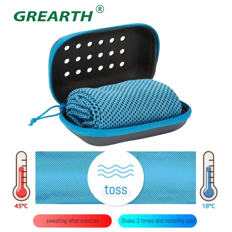 Quick Drying Cooling Towel Soft Breathable Chilly Sweat Absorption Cold Towel with Storage Box Sports Running Yoga Gym Club Hot