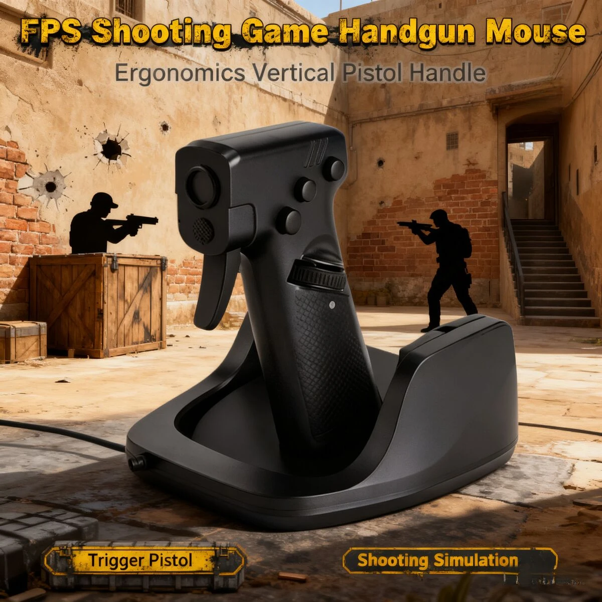 Ergonomics Vertical Pistol Handle Gun Design Wired Mouse Trigger Pistol FPS Shooting Simulation Mause For Computer Gamer Gifts