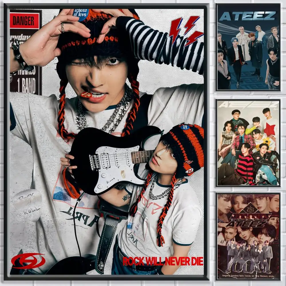 A-Ateez Kpop Singer Group Poster Room Decor Waterproof Sticky For Home Bar Wall Art Decoration