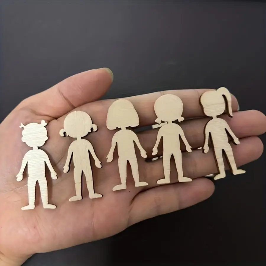 1/5/10/20/50/100pcs Assortment of 50 Wooden Character-Shaped Pieces, Perfect for DIY Crafts, Creative Home Decor, and Decorating