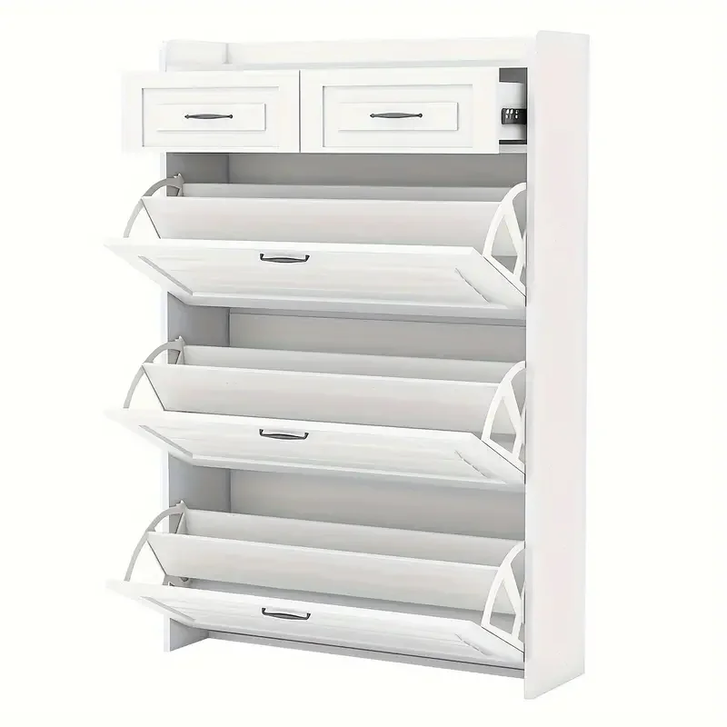 Sleek White Wooden Design  Space-Saving Flip-Style Narrow Shoe Cabinet Perfect for Corridors