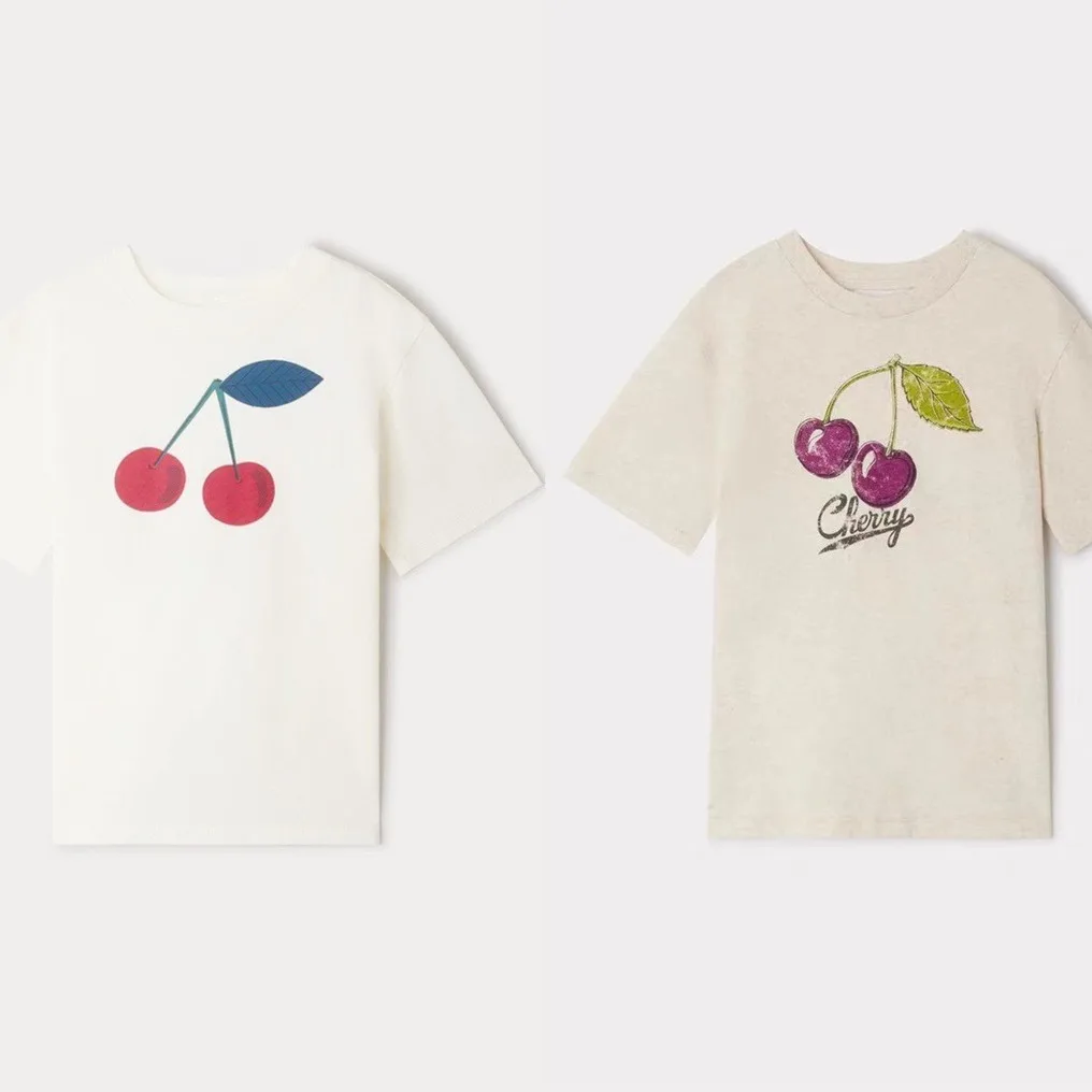 2025 spring and summer new bp pure cotton soft girls and boys printed colorful big cherry T-shirt