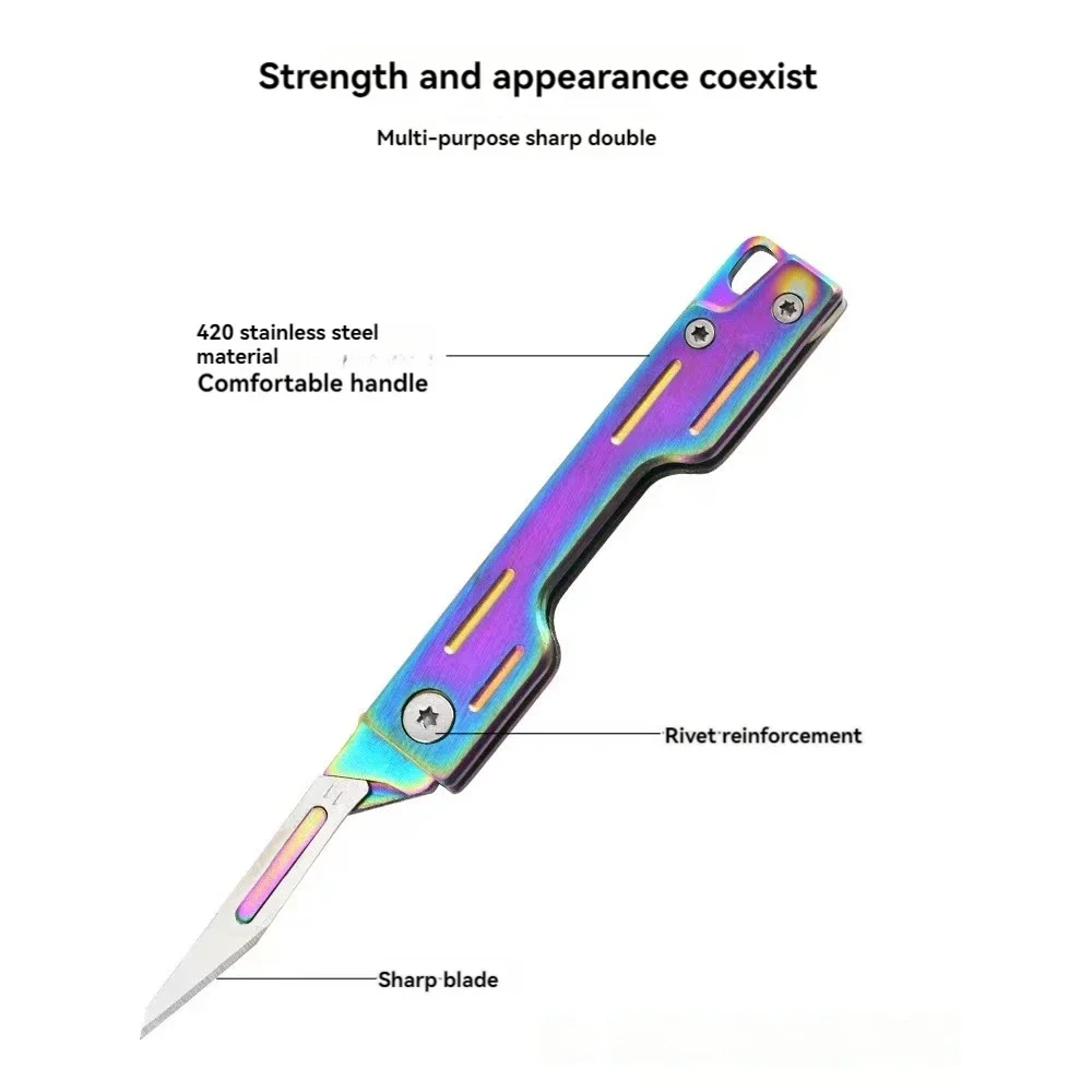 Machinery Folding Knife Stainless Steel Scalpel Medical Folding Knife EDC Unpacking Pocket Knife with 10pcs Replaceable Blades