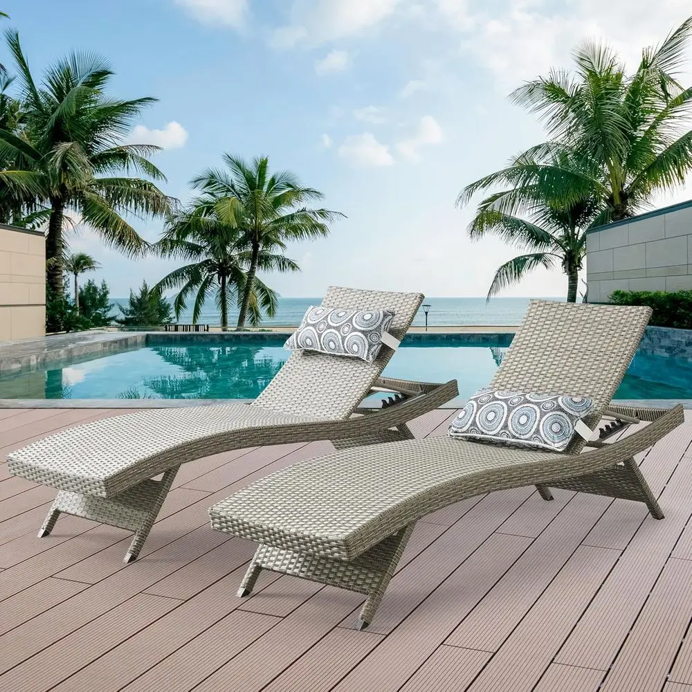 

79 длинных шезлонгов с регулируемой спинкой в 5 положениях, из искусственного ротанга, комплект из 2 штук, с подушками, идеально подходят для зоны у бассейна
