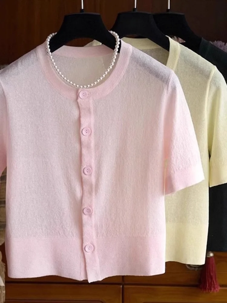 سترة مريحة ومتعددة الاستخدامات من الحرير الجليدي محبوكة مفتوحة كاجوال فضفاضة وخفيفة الوزن للعمر-Defng Top Ele Slimming irt