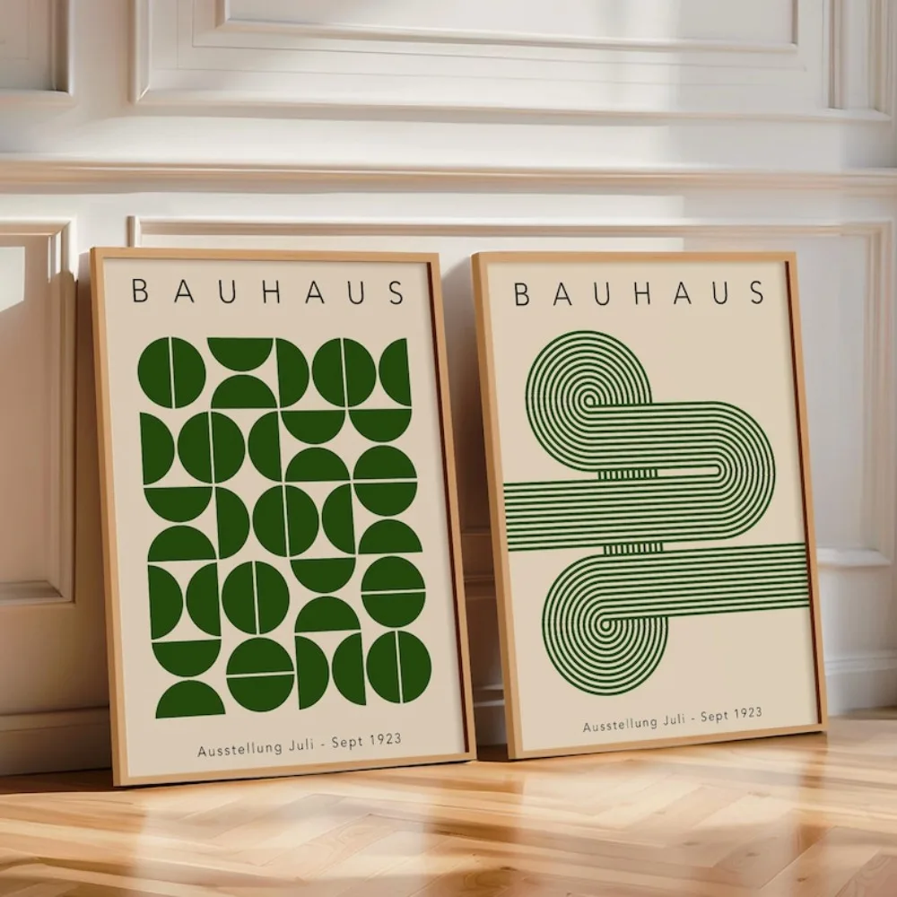 2 قطعة تنزيل رقمي باوهاوس بدون إطار، ملصق باوهاوس هندسي أخضر، قابل للطباعة باوهاوس، مطبوعات باوهاوس الخضراء، منتصف القرن الحديث #2