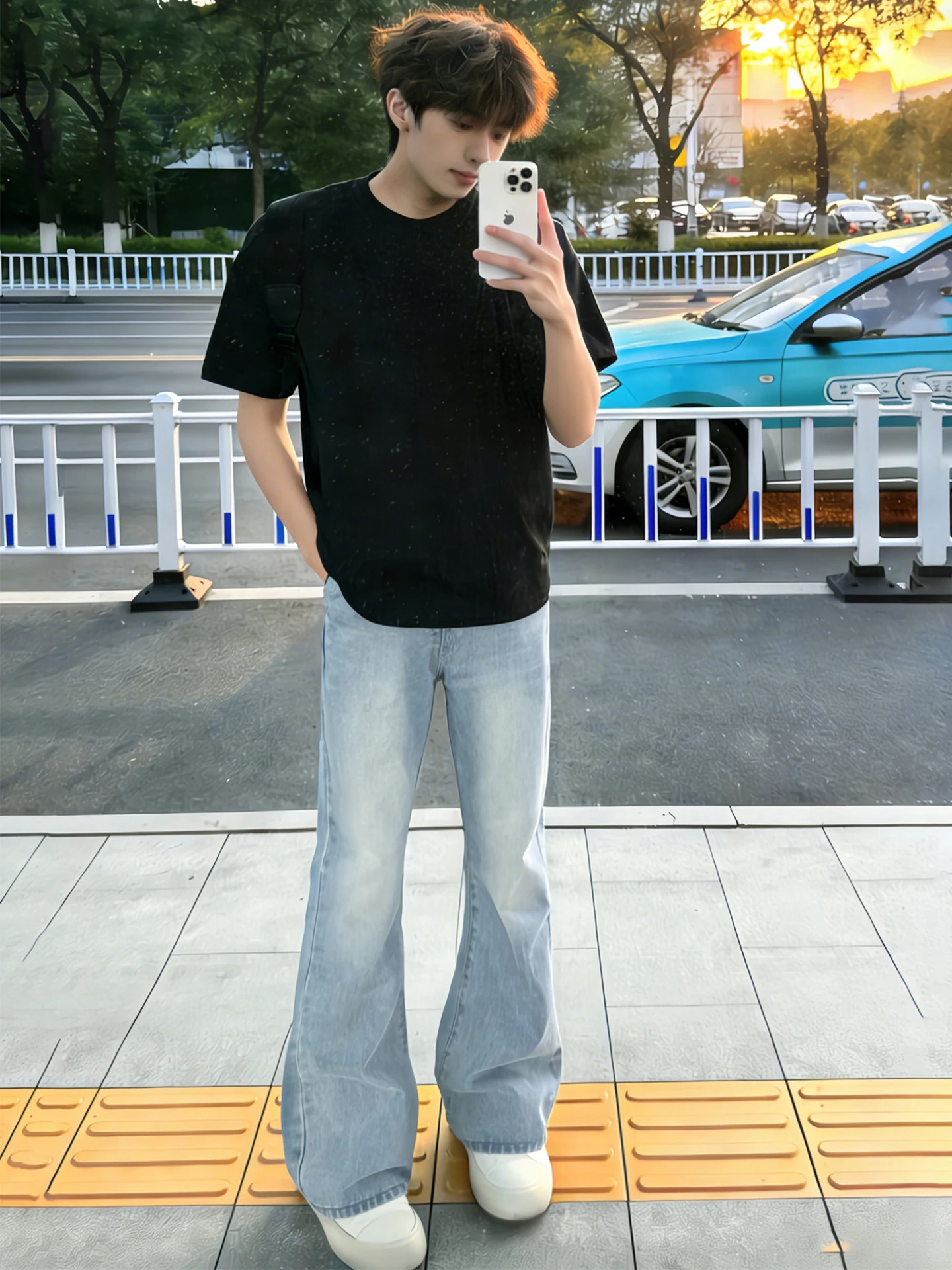 

Джинсы Cleanfit светло-голубые, прямого кроя, зауженные, мужские, весна-осень, в американском стиле, износостойкие, хлопковые, пол...