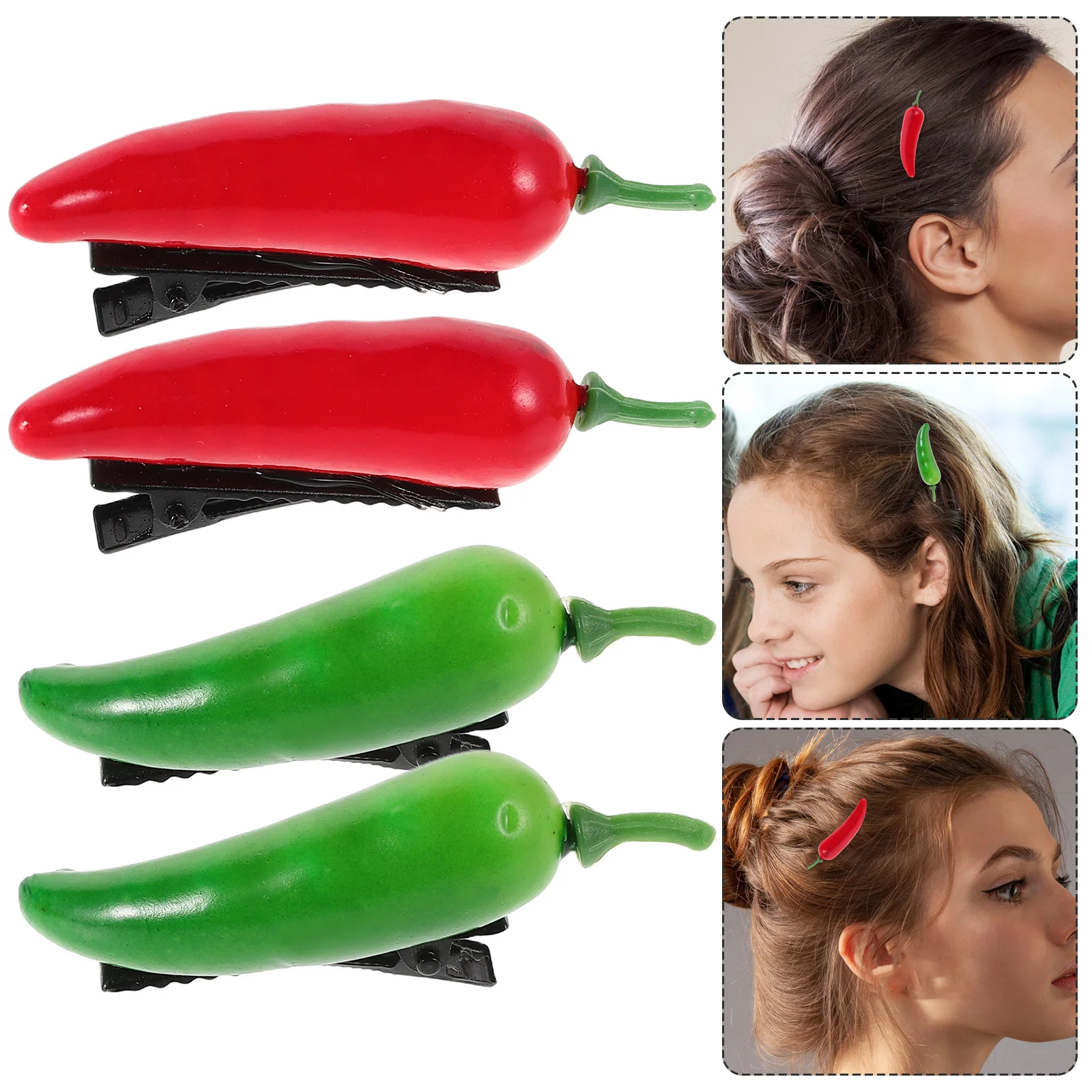 

4Pcs Vegetable-Themed Hair Clips Chili Pepper Design Cute Alligator Hairpins for Girls Women Fashion Hair Styling Pins