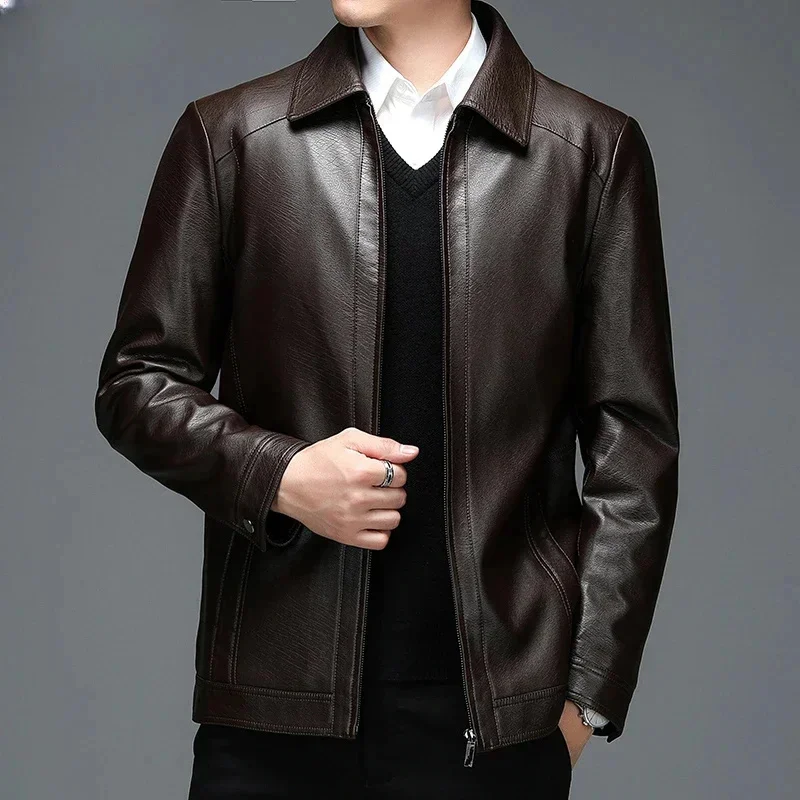 

Winter Leather Jackets for Men 2025 Autumn Genuine Jacket Casual Lapel Coats Zipper Male Fashion Coat Jaqueta Masculina