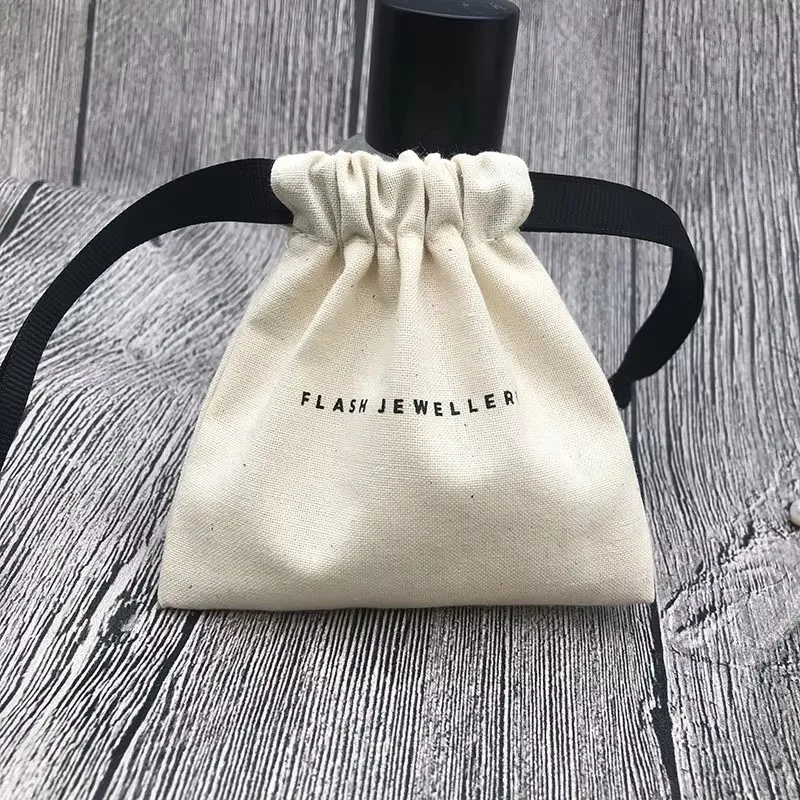 Custom Drawstring Muslin Cotton Jewelry Pouches with box