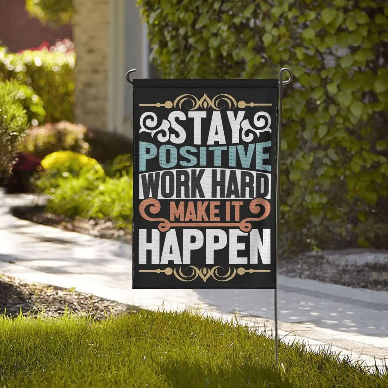 Positive Work Hard Make It Happen Garden Flags Yard Flag Vertical Double Sided Banner Seasonal Flags Funny Garden Decor for  IIC