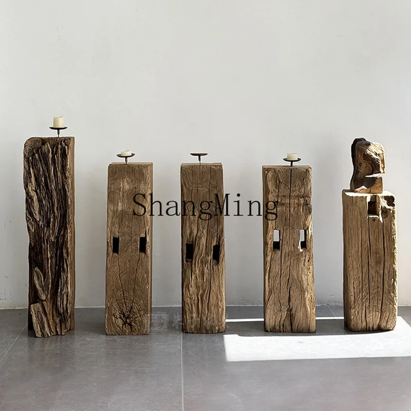 

CL wabi-sandy wind solid wood floor-to-ceiling atmosphere decoration wooden pier square weathered wood ornament balcony
