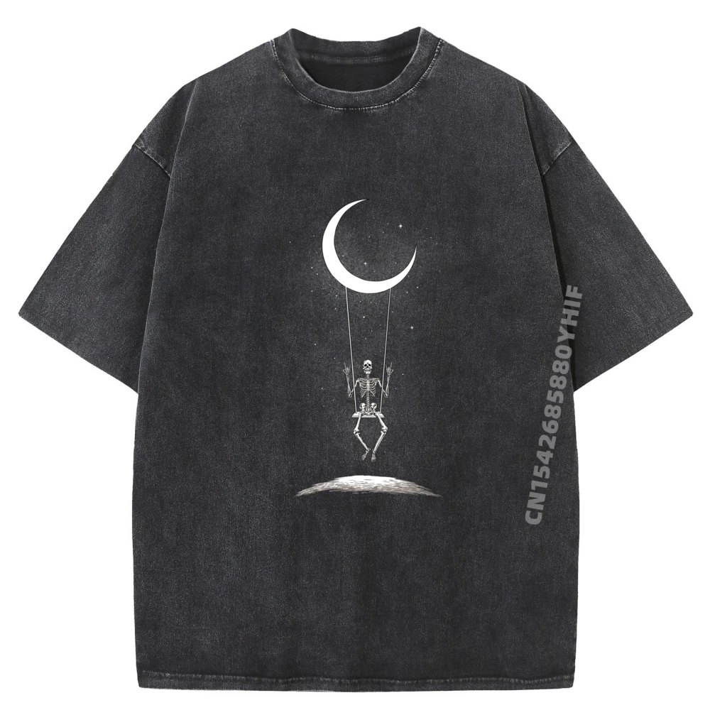

Специальные мужские футболки Skeleton Moon Swing On Band Футболки с графическим рисунком Летние топы Футболки Мужская потертая рубашка большого размера