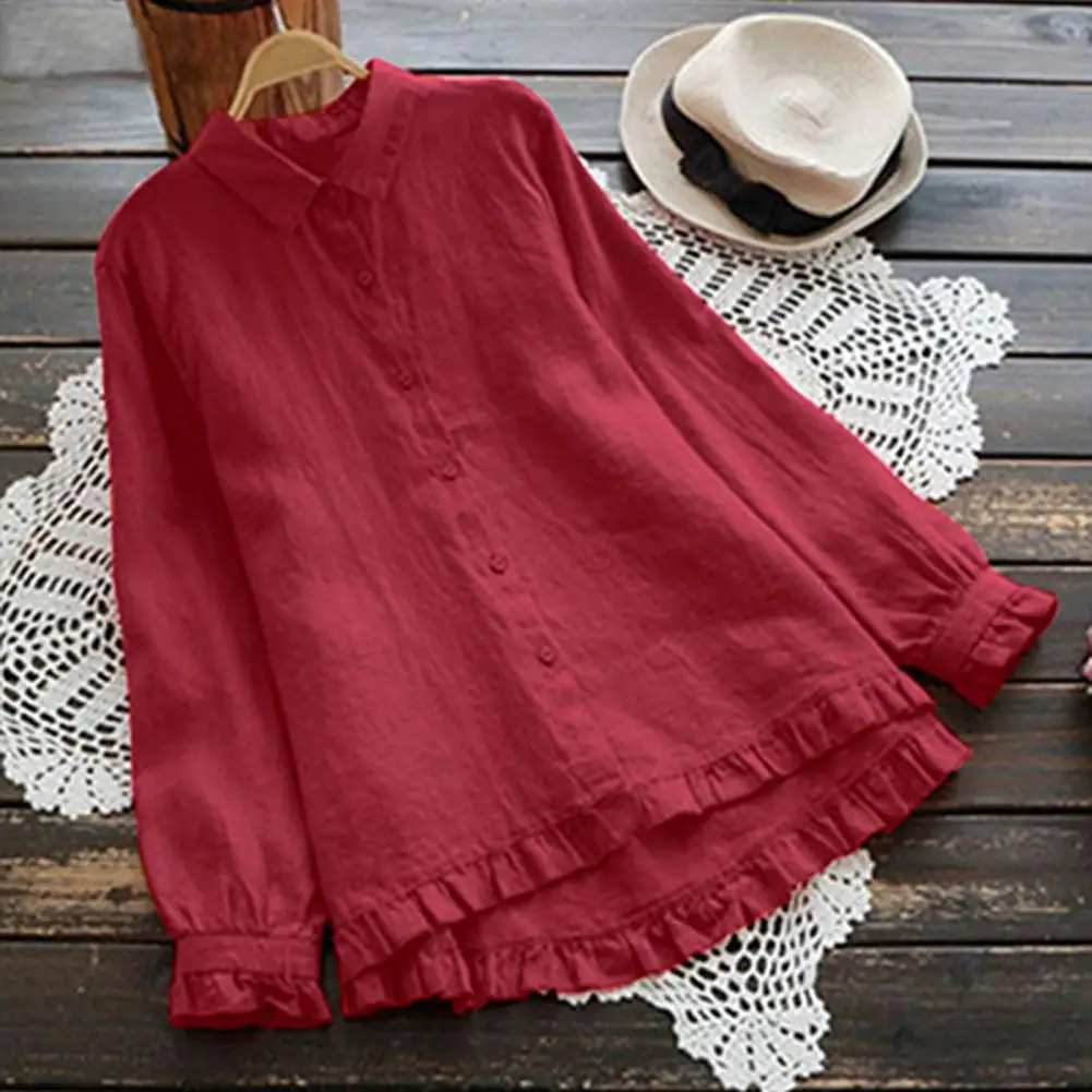 Chic Women Shirt  Ruffle Cardigan Spring Blouse  Pure Color Spring Blouse