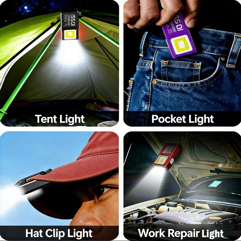 Mini COB LED Flashlight USB C Rechargeable Powerful Work Light with Clip And Magnet Waterproof EDC Camping Walking Pocket Lamp