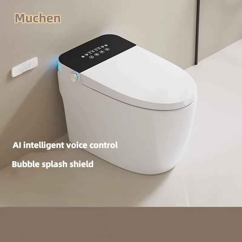 Smart Toilet without Water Pressure,Fully Automatic Luxury Multifunction Flip Integrated Instant Heating Voice WC with Remote