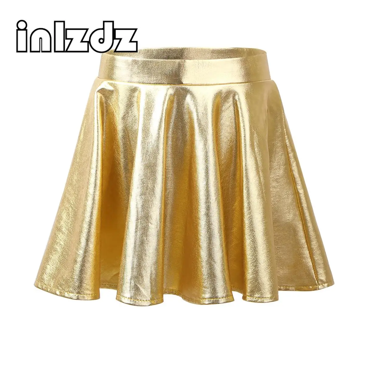 

Girls Shiny Metallic Pleated A-line Mini Skater Skirt Kids Elastic Waistband Cheerleading Jazz Hip Hop Dance Performance Costume