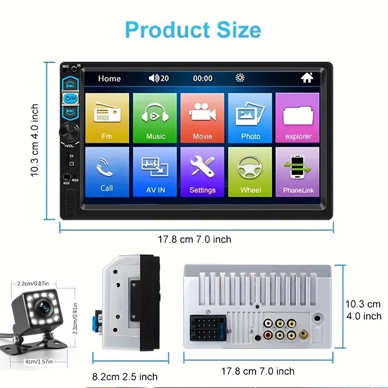 7-Inch HD Touch Screen Car Stereo with 12 LED Backup Camera, FM Radio & Smartphone Interconnection - 2Din Car Audio System