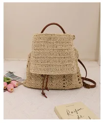 2023 New Women Handmade Straw Backpack Mini Summer Travel Bags Casual Holiday Backpack 2 Colors Drop Shipping