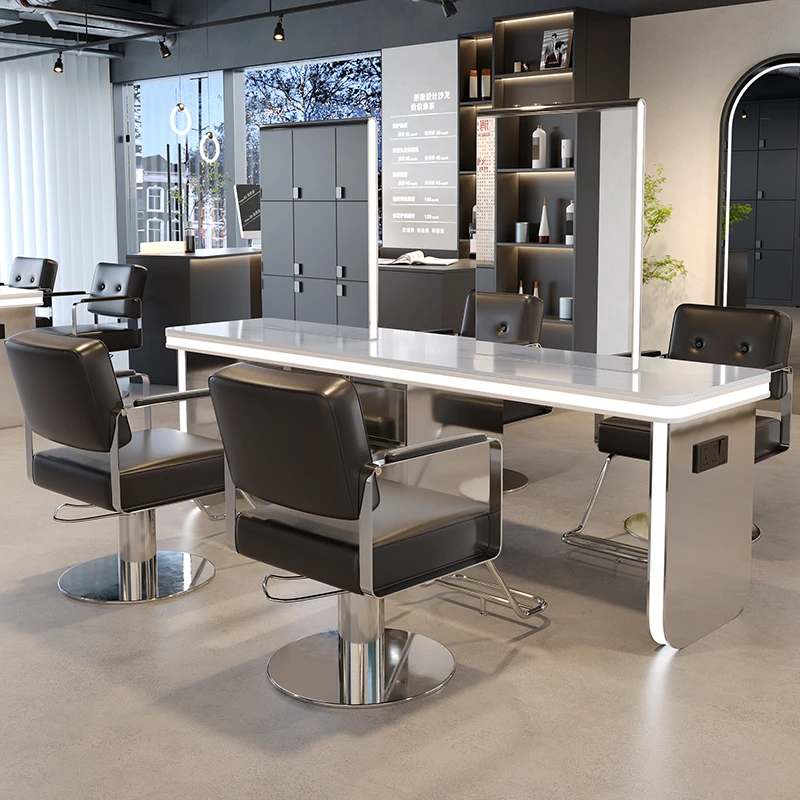

Mirror, cabinet integrated perm and dye mirror table