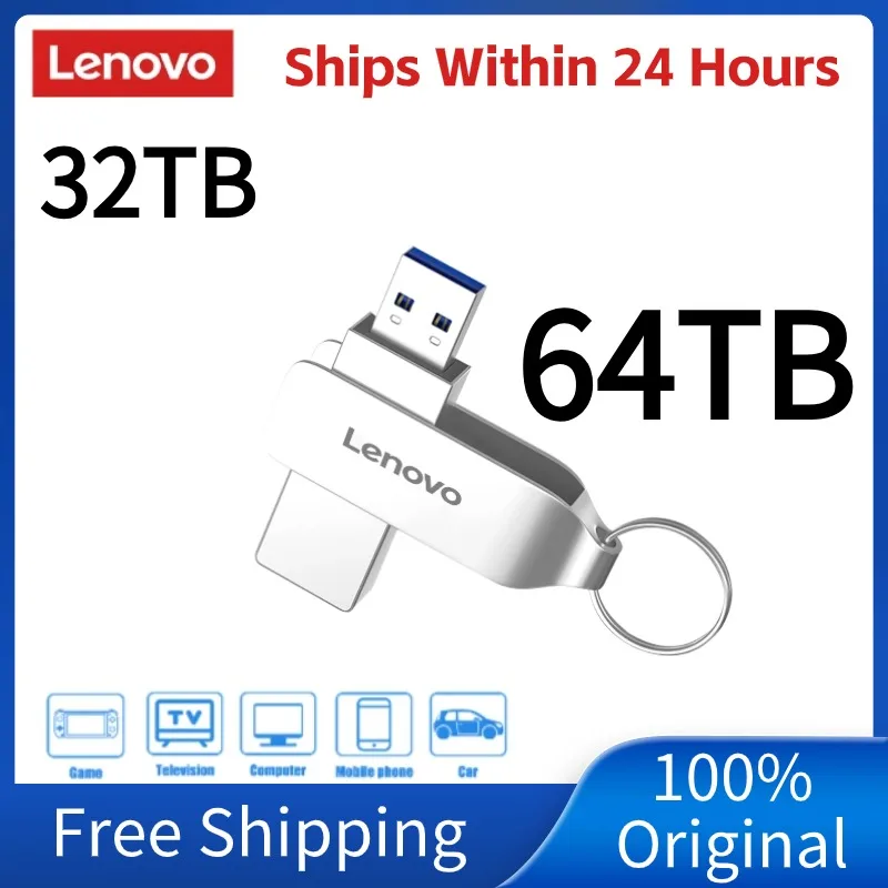 Lenovo-Clé USB 3.0 portable en métal haute vitesse, clé USB, disque de mémoire 4 To, 8 To, 16 To, 32 To, 64 To