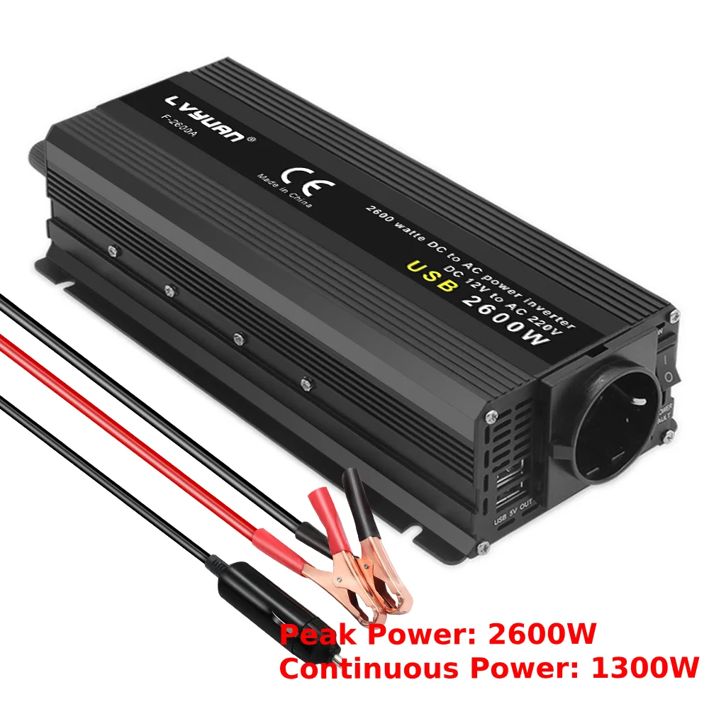 500W-2600W Power Inverter DC12V naar AC230V Auto Voltage Converter EU Socket 2 USB Opladen 50Hz Gemodificeerde Sinus EU Snelle levering - afbeelding 1