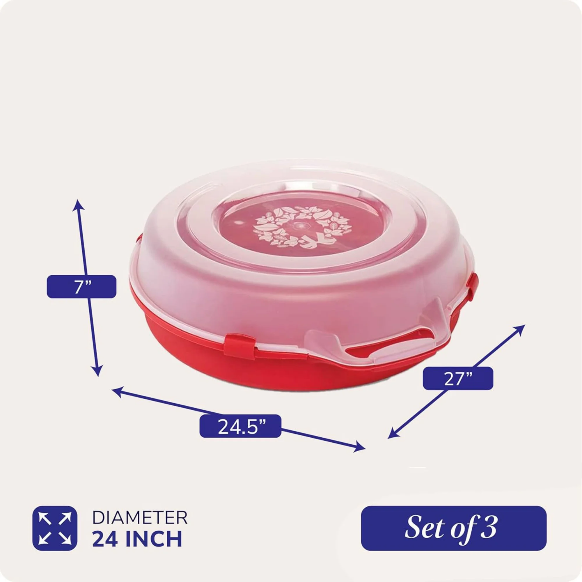 3-Pack 24 Inch Seasonal Holiday Clear Plastic Wreath Storage Containers, Red – Stackable Decoration Organizer Bins with Lids and Handles for Christmas Wreaths and Garlands view 4