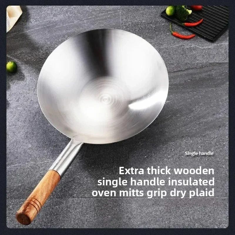 Colador de malla de acero inoxidable grueso, colador wok con mango de madera, utensilios de cocina, tamiz de harina y aceite, colador de cocina, vaporizador wok