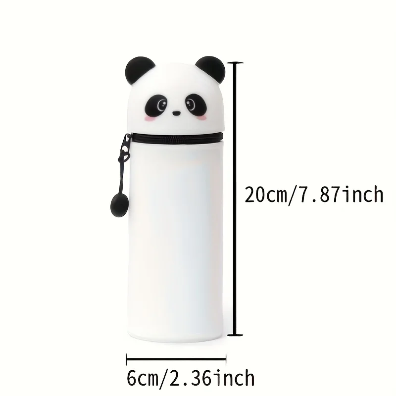Estuche para lápices de silicona con diseño de Panda bonito, portalápices suave 2 en 1 con cremallera, diseño de animales blancos para material escolar o de oficina, 1 ud.