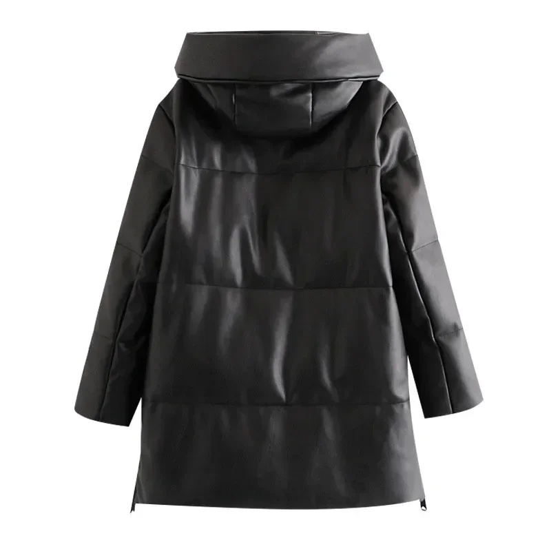 Fall Winter New Women\'s Jacket Thick Warm Faux Leather Parka Hooded Long Sleeve Coat for Women