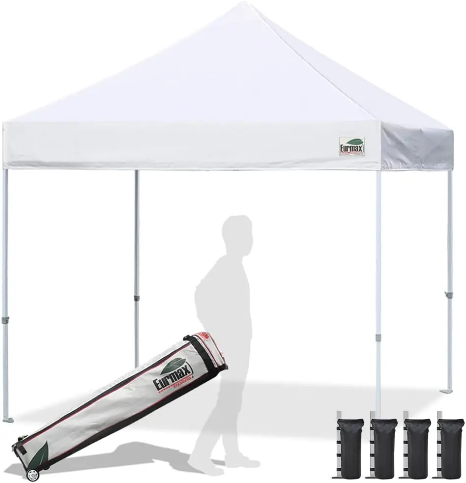 10x10ft Patio Pop Up Canopy Tent for Outdoor Events Commercial Instant Canopies with Heavy Duty Roller Bag,Bonus 4 Canopy Sand