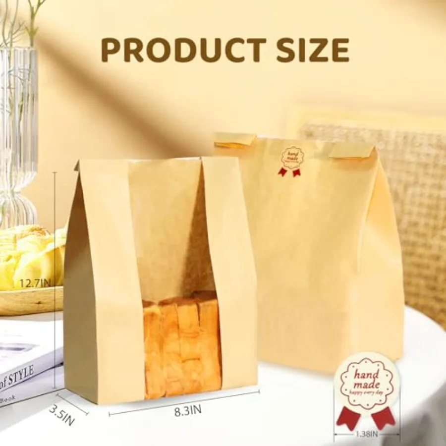 Bread Bags for Homemade Bread 25PCS Paper Sourdough Large Bakery Bags with Window for Baked Food Packaging Storage Gift Giving